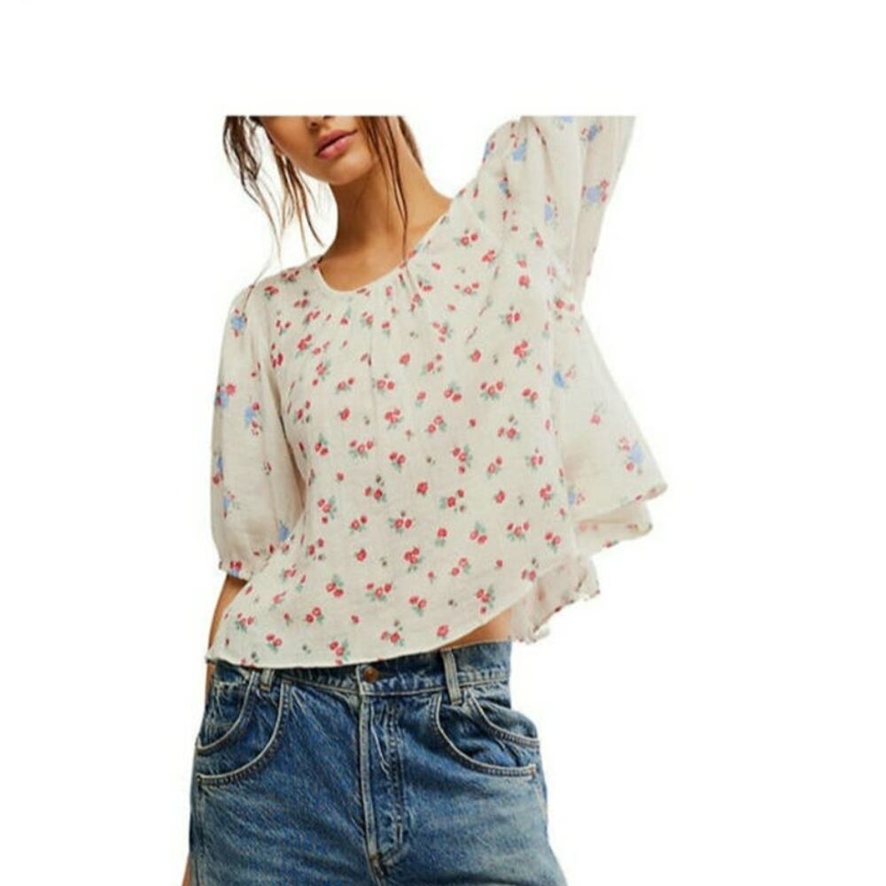 NWT Free People Chloe Printed Top Medium Open Back Gauzy Floral